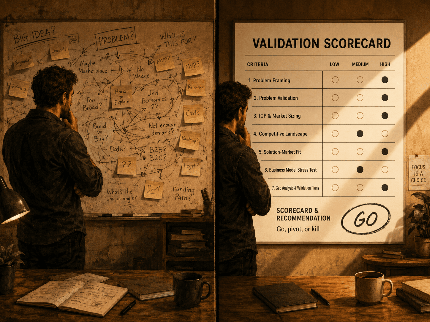 From chaotic idea board to structured validation scorecard